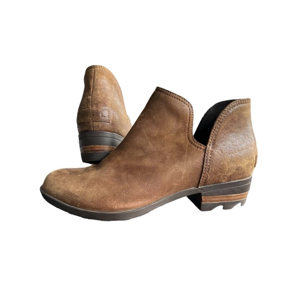 Sorel Ankle Boots Booties Shoes Lolla Cut Out Brown Leather Block Heel Size 8
